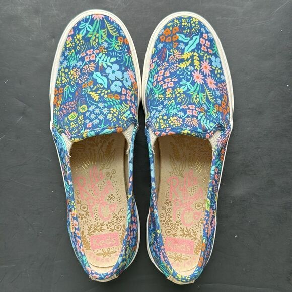 Keds Rifle Paper Co Size 6.5 Shoes Blue Colorful Floral Platform Slip On Sneaker - Picture 7 of 11